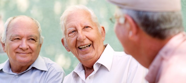 man talking with friends